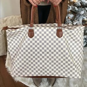 White Checkered Luxe Weekender